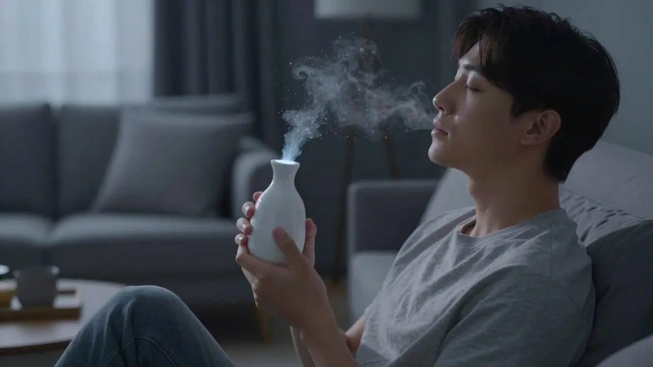 Osoba používající vaporizér pro relaxaci v klidném prostředí