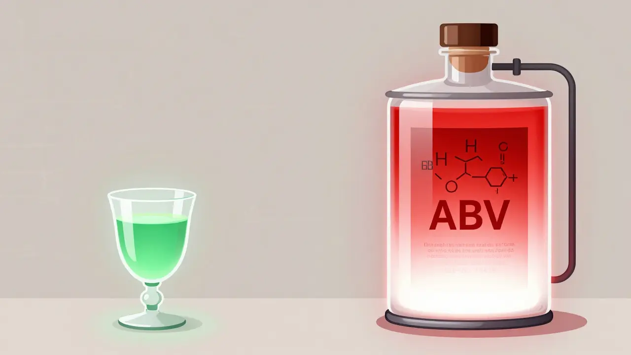 Konceptuální srovnání síly alkoholu: absinth versus čistý lihovar