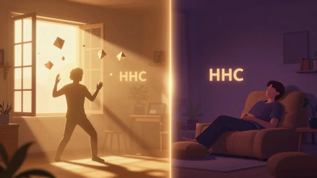 Konceptuální zobrazení energetického účinku Delta-10 versus relaxace HHC
