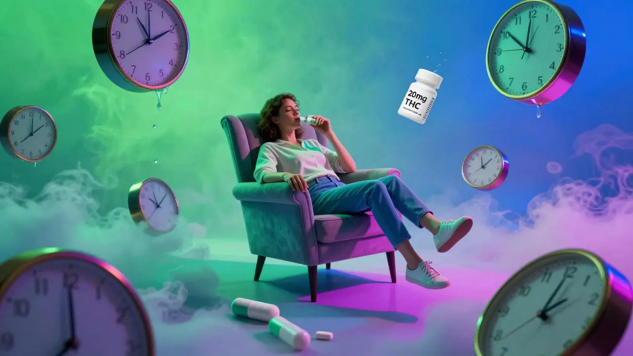 Surrealistické zobrazení zpomalení času a intenzivních účinků konopných edibles