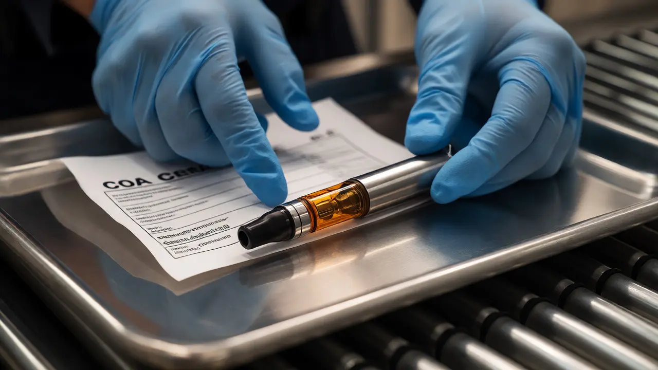 Detailní záběr na dab pen a certifikát při kontrole na letišti