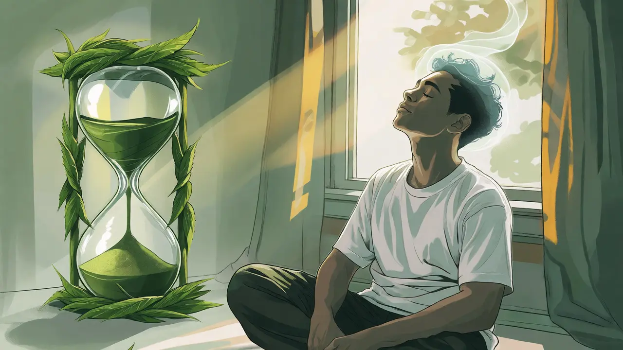 Ilustrace osoby v klidu s myšlenkovou jasností a symbolikou času