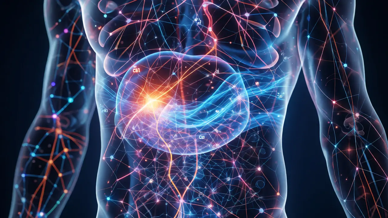 Glowing visualization of endocannabinoid system and hormones
